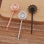 Iron Hair Bobby Pin Findings, with Brass Filigree Flower Cabochon Bezel Settings
