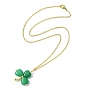 Saint Patrick's Day Clover Natural Malaysia Jade Pendant Necklace with 304 Stainless Steel Chains