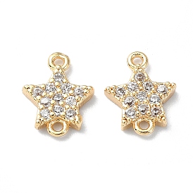 Brass Micro Pave Clear Cubic Zirconia Connector Charms, Star Links