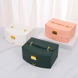 2-Tier Imitatoin Leather Jewelry Organizer Storage Drawer Boxes, with Mirror Inside, Rectangle