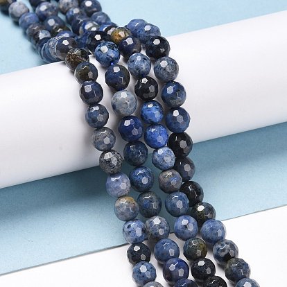 Natural Dumortierite Beads Strands, Faceted(128 Facets), Round