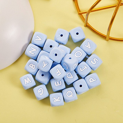 26Pcs 26 Style Silicone Alphabet Beads for Bracelet or Necklace Making, Letter Style, Cube
