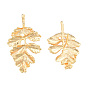 Brass Stud Earring Findings, with Vertical Loops, Oak Leaf, Nickel Free