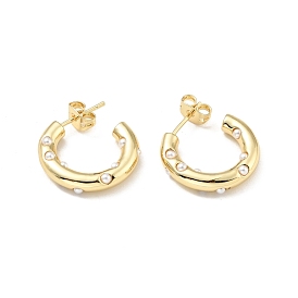 Acrylic Pearl C-shape Stud Earrings, Rack Plating Brass Half Hoop Earrings for Women, Cadmium Free & Lead Free