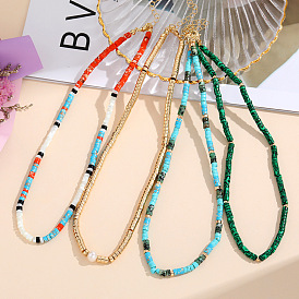 Colorful Natural Stone Beaded Necklace for Women, Simple European Vacation Style Crystal Collarbone Chain, Versatile Fashion Accessory