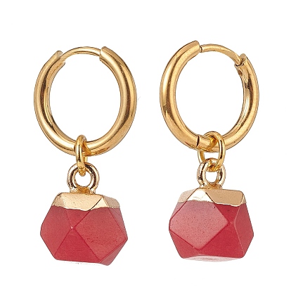 Boucles d'oreilles pendantes polygone à pierres précieuses, or 304 bijoux en acier inoxydable pour femmes