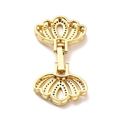 Brass Micro Pave Clear Cubic Zirconia Fold Over Clasps, Cadmium Free & Lead Free, Lotus