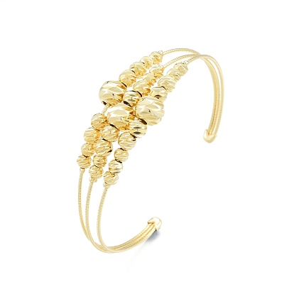 Bracelet manchette ouvert perlé rond en laiton, bracelet triple ligne pour femme