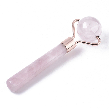 Натуральный розовый кварц мини-ролик для массажа глаз инструмент для ухода за кожей, с розовой позолоченной фурнитурой из латуни