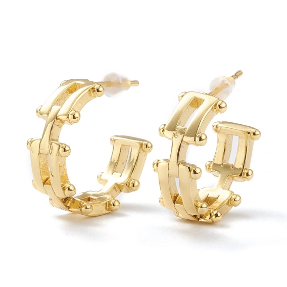 Brass Half Hoop Earrings, with Steel Pin and Plastic Ear Nuts, Long-Lasting Plated, Cable Chain Shape