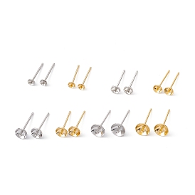 Rack Plating Brass Stud Earring Findings, with 925 Silver Pin, for Half Drilled Beads, Long-Lasting Plated, Cadmium Free & Lead Free