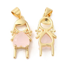 Brass Pendants, with Pink Glass, Girl Charms