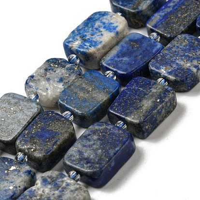 Natural Lapis Lazuli Beads Strands, with Seed Beads, Rectangle
