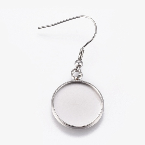 Stainless Steel Dangle Earrings, Cabochon Settings, Flat Round