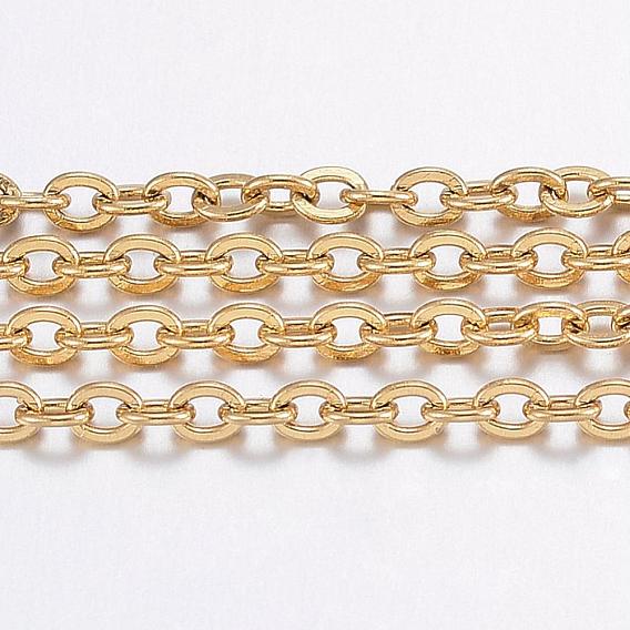 Placage ionique (ip) 304 chaînes porte-câbles en acier inoxydable, soudé, avec bobine, Ovale Plat, pour la fabrication de bijoux