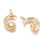 Brass Micro Pave Cubic Zirconia Pendants, with Jump Ring, Long-Lasting Plated, Moon with Sun