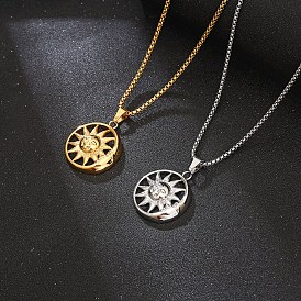 Titanium Steel Pendant Necklaces, Sun & Moon