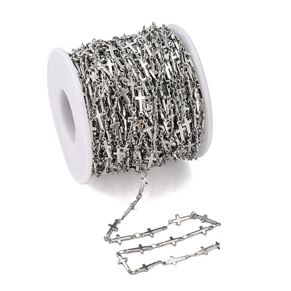 304 Stainless Steel Cross Link Chains, Soldered, with Spool, for Holy Jewelry Making, 13x5x1.2mm, about 82.02 Feet(25m)/roll