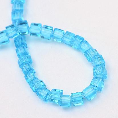 Transparent Glass Bead Strands, Cube, 4x4x4mm, Hole: 1mm, about 100pcs/strand, 17 inch