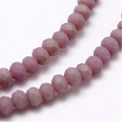 Half Rainbow Plated Faceted Rondelle Glass Bead Strands, Frosted