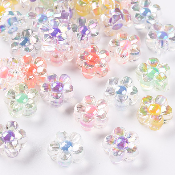 Perles acryliques transparentes, Perle en bourrelet, couleur ab , fleur