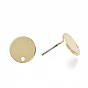 Smooth Surface Iron Stud Earring Findings, with Loop and Steel Pin, Flat Round
