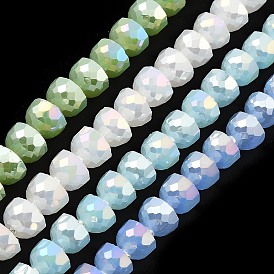 Brins de perles de verre à plaque de couleur ab, jade d'imitation, facettes demi-tour