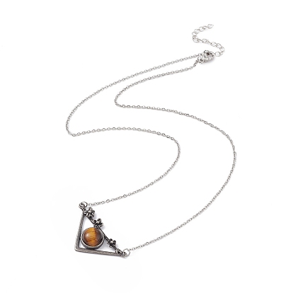 Triángulo de piedras preciosas con collar con colgante de flor., joyas antiguas de plata y latón platino para mujer, sin plomo y cadmio