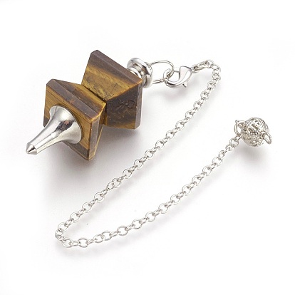 Natural Gemstone Dowsing Pendulums, with Platinum Tone Brass Findings, Trapezoid