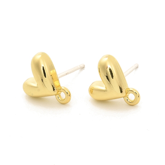 Alloy Stud Earrings Findings, with 925 Sterling Silver Pins and Loops, Heart