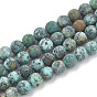 Brins de perles turquoises africaines naturelles (jaspe), givré, ronde