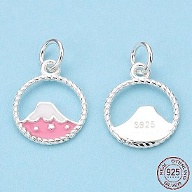 925 Sterling Silver Enamel Charms, with Jump Ring, Volcano