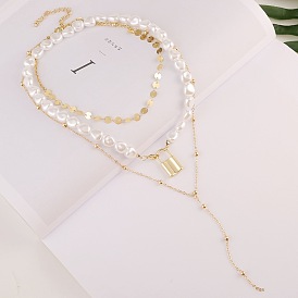 Multi-layered Chain Lock Pendant Pearl Accessories for Fashion Show
