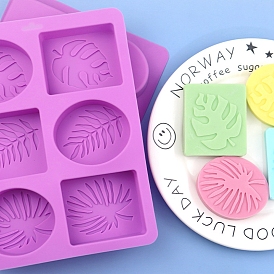 Square & Flat Round Soap Food Grade Silicone Molds, For DIY Soap Craft Making, Leaf Pattern