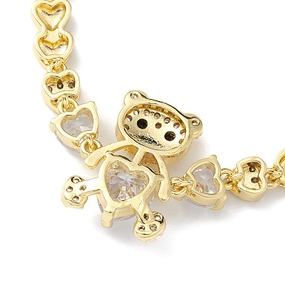 Кубический цирконий медвежий браслет с цепочками в форме сердца, стеллаж для латунных украшений для женщин, без свинца и без кадмия