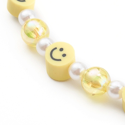 Polymer Clay Smile Face Beaded Mobile Straps, with Acrylic Beads and Plastic Imitation Pearl Beads