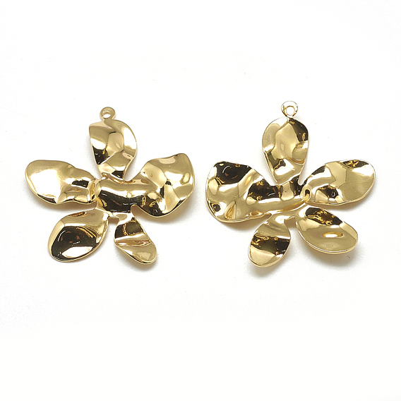 Brass Wavy Pendants, Flower, Real 18K Gold Plated
