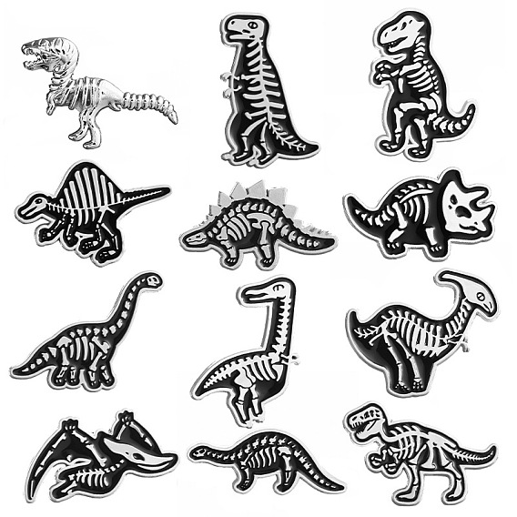 Alfileres de esmalte de aleación de estilo punk de dibujos animados, broche de esqueleto de dinosaurio para halloween