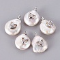 Natural Cultured Freshwater Pearl Pendants, with Brass Micro Pave Cubic Zirconia Cabochons, Long-Lasting Plated, Nuggets with Heart