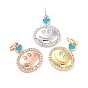 Brass Micro Pave Clear Cubic Zirconia Pendants, with Enamel, Cadmium Free & Lead Free, Flat Round with Smiling Face