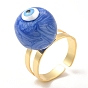 Enamel Round with Evil Eye Beaded Open Cuff Ring, Real 18K Gold Plated Brass Jewelry for Women