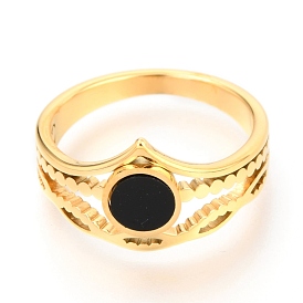 304 anillos de dedo del acero inoxidable, con resina, plano y redondo, negro