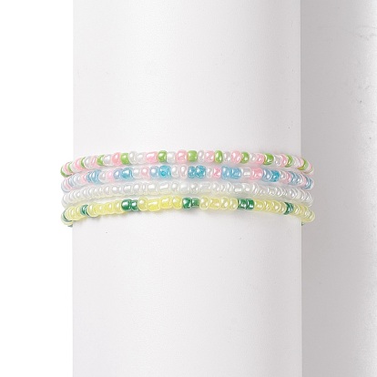 4шт 4 цветные стеклянные браслеты из бисера стрейч набор для женщин