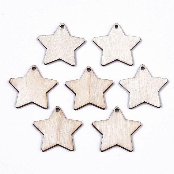 Unfinished Natural Poplar Wood Pendants, Laser Cut Wood Shapes, Undyed, Star