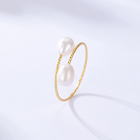 Natural Pearl Teardrop Cuff Rings, Brass Ring