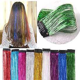 Extensions de cheveux synthétiques laser colorées avec fils et clips dorés brillants