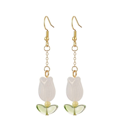 Pendientes colgantes tulipán acrílico con hoja de cristal, oro 304 joyas de acero inoxidable para mujer.