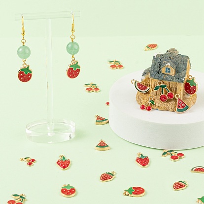 140 pcs 7 pendentifs en émail en alliage d'or léger de style, tranche de pastèque & cerise & fraise