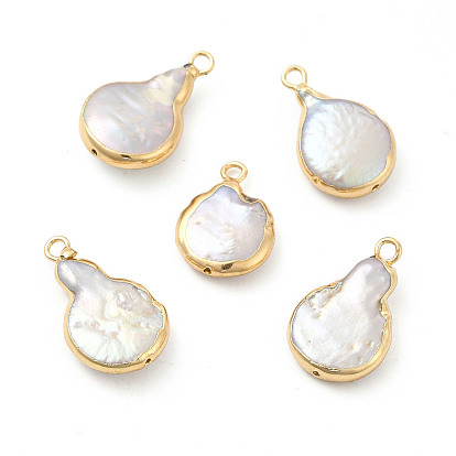 Baroque Natural Keshi Pearl Pendants, Teardrop Charms, with Brass Loops