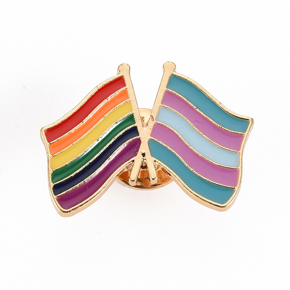 Alloy Enamel Brooches, Enamel Pins, with Brass Butterfly Clutches, Pride Flag/Rainbow Flag, Cadmium Free & Nickel Free & Lead Free, Light Gold